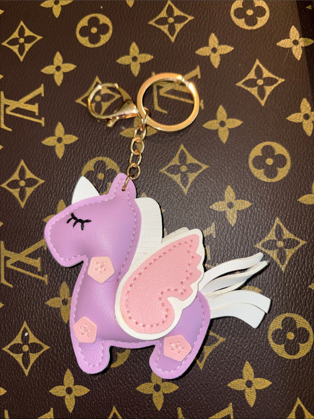 Leatherette look Purple and Pink Unicorn Keychain Charm - Designer Style